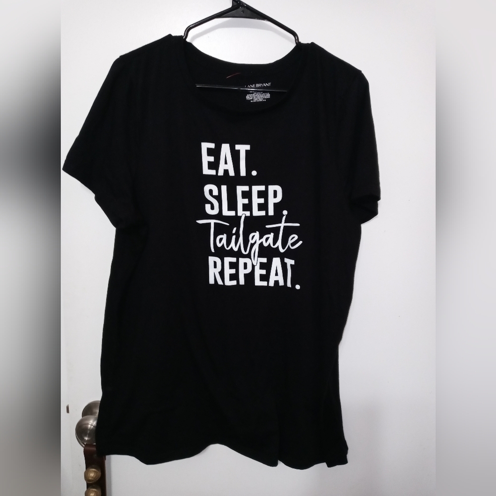 Lane Bryant Short Sleeve Eat Sleep Tailgate Repeat Black T Shirt
